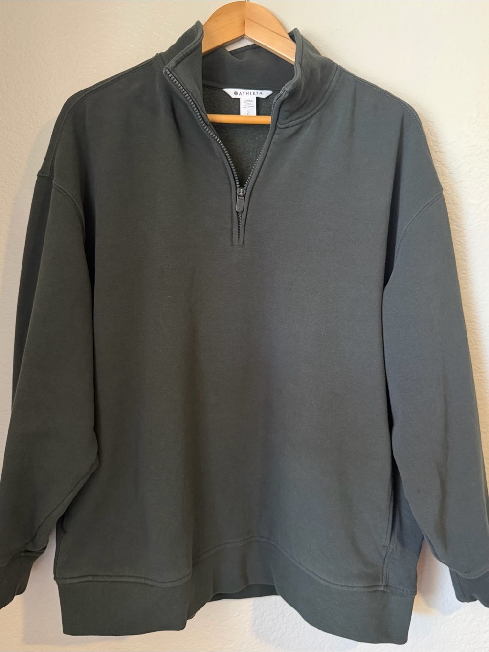 Athleta Forever Fleece 1/4 Zip Pullover Sweatshirt Dark Green Size Large Travel
